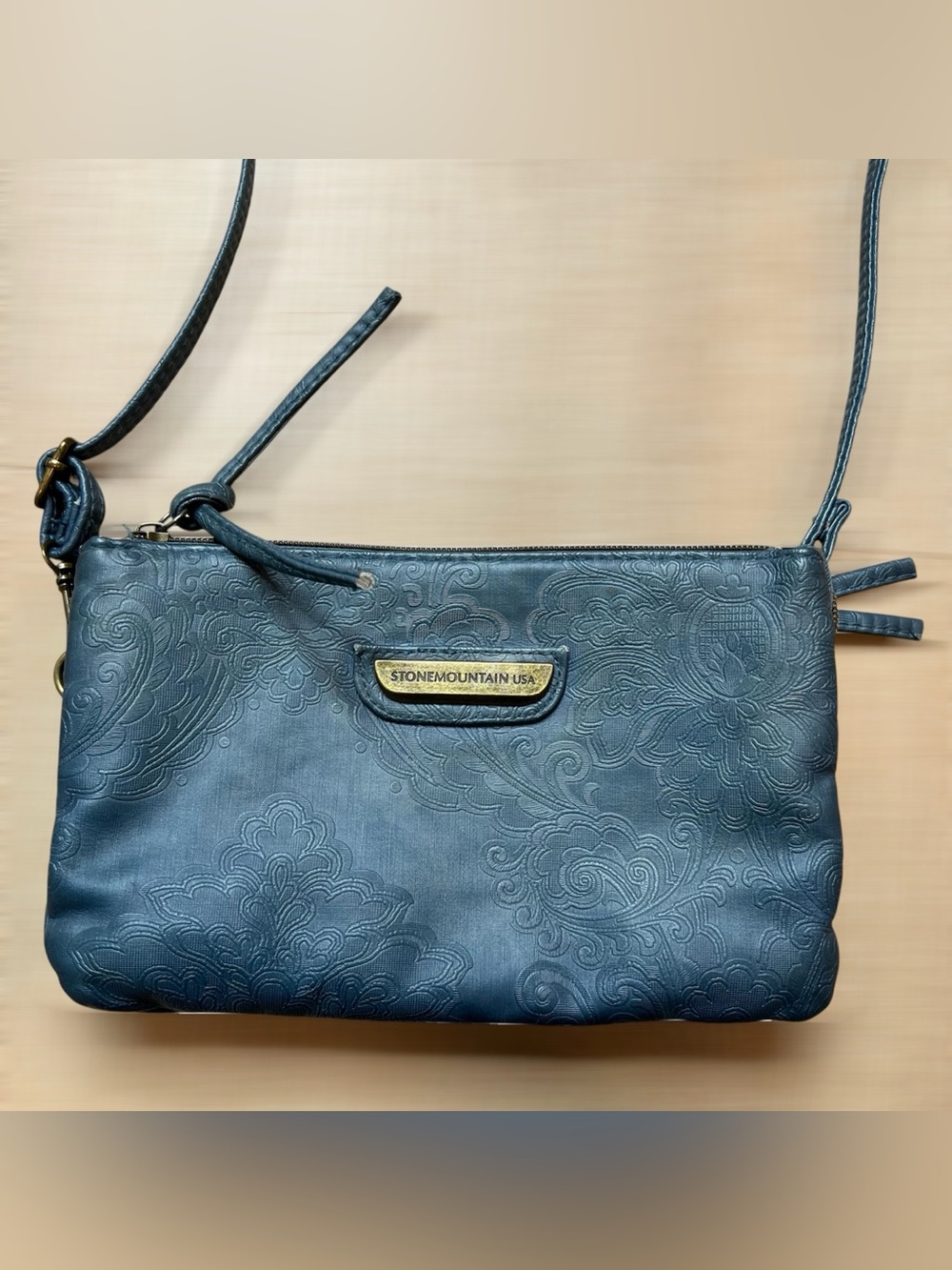 Stone Mountain, Embossed Floral Cobalt Blue Accordion Organizer Crossbody Bag